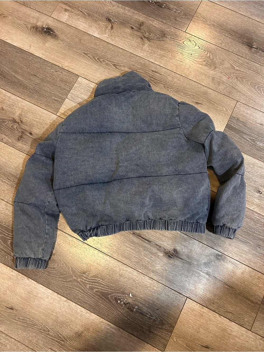 Angel Kiss Denim-Style Puffer Jacket in Heather Gray-Blue - Picture 5 of 5